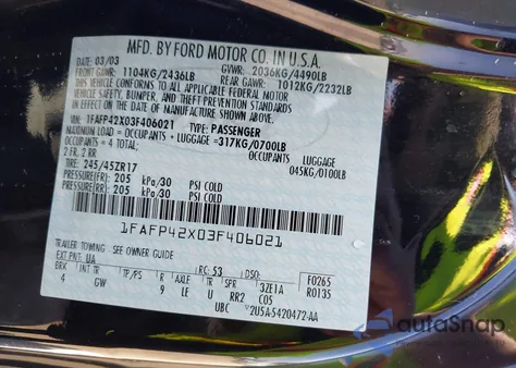 2003 Ford Mustang Gt z USA, uszkodzony, nr VIN 1FAFP42X03F406021